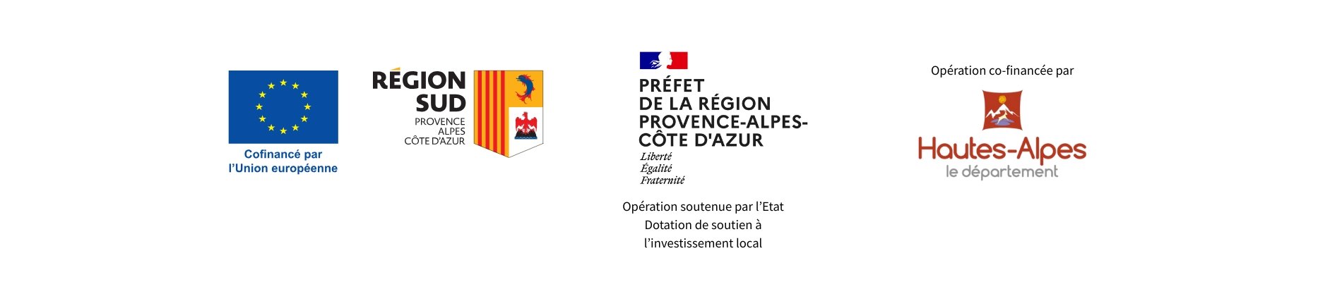 Logos des financeurs des aménagements (Europe, Etat, Région, Département)